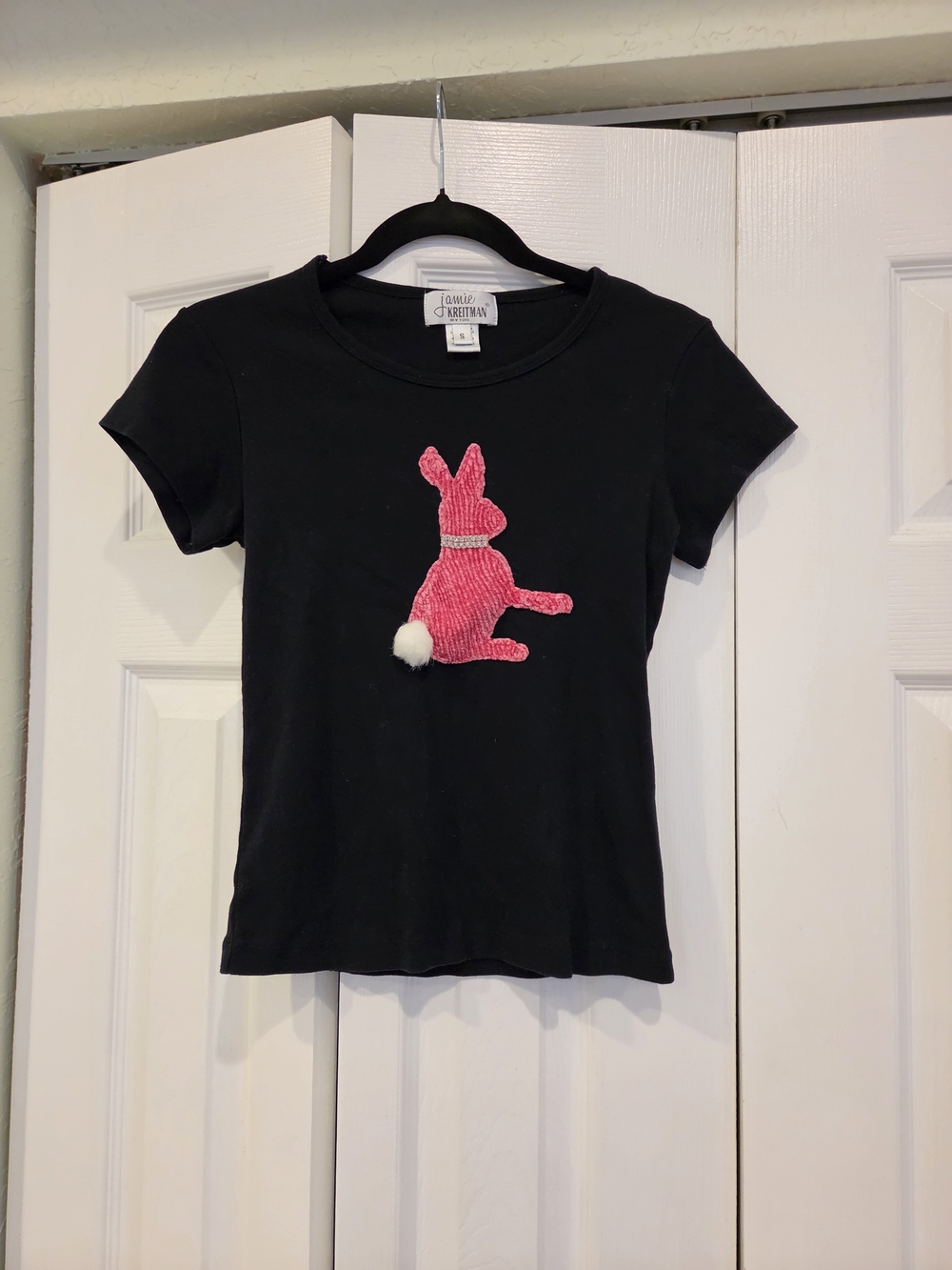 Vintage Y2K Jamie Kreitman Baby Tee Pink Bunny Patch With Rhinestones